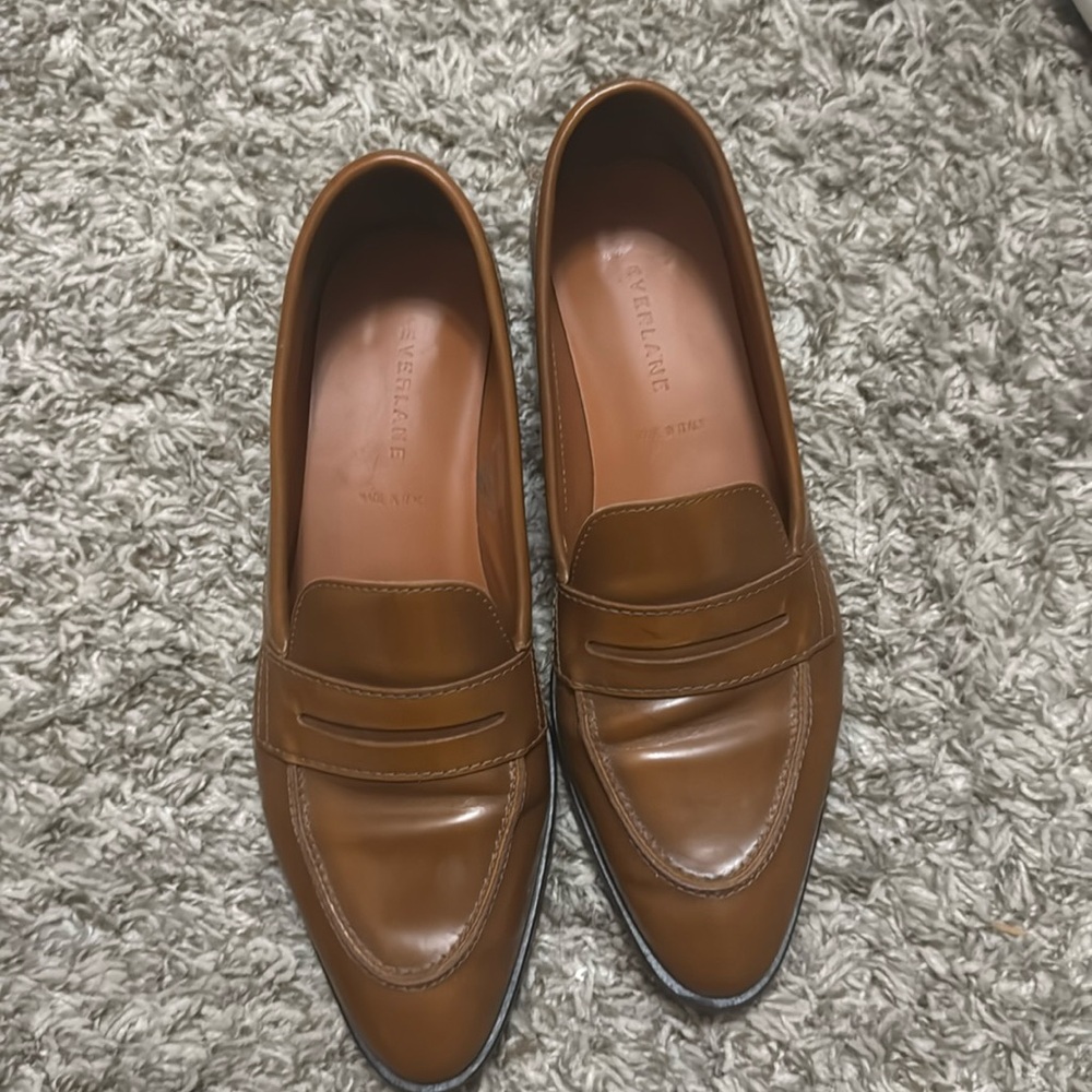 Brown leather loafers